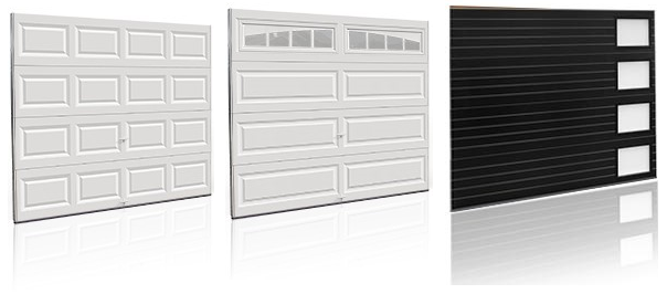 Clopay steel garage door styles: classic short panel, long panel, and modern steel